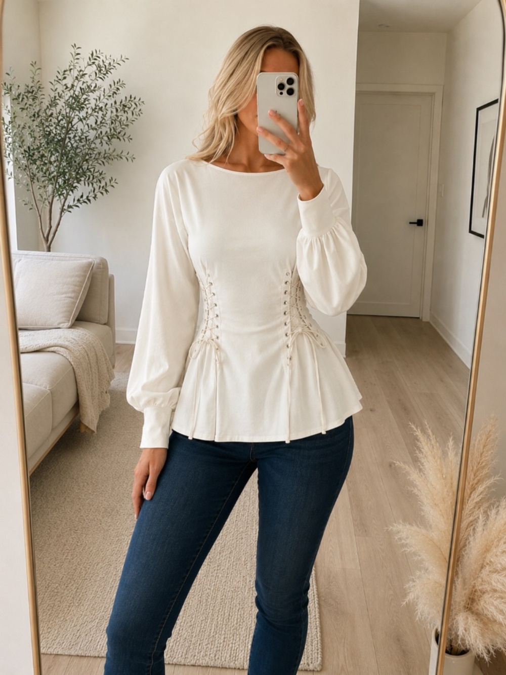 NWT Off White Fleece Lace Up Sweatshirt Large
